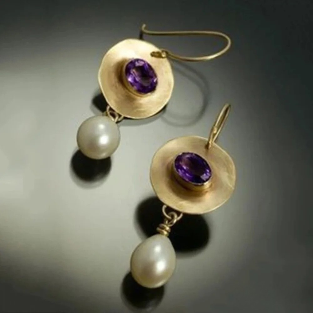 Gold Purple Earrings