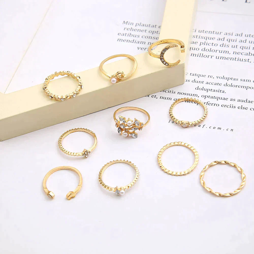 10 Pack of Bohemian Silver and Gold-Plated Rings