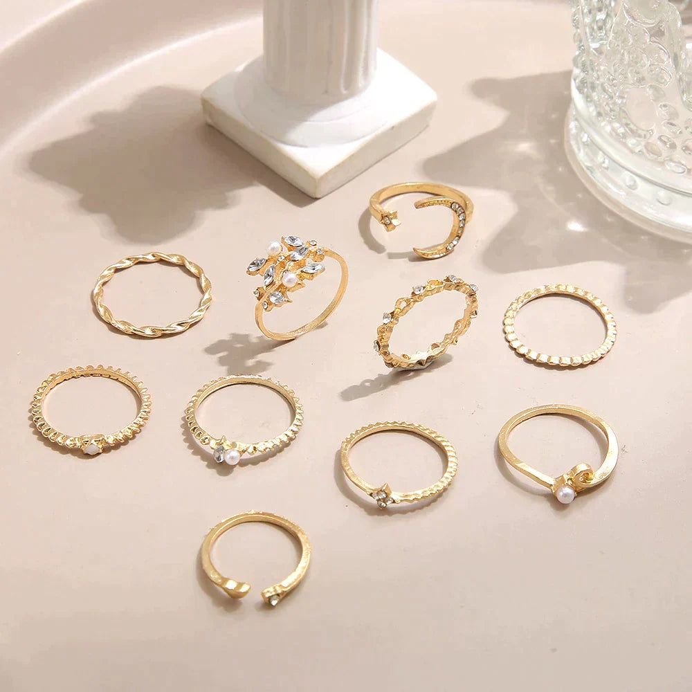 10 Pack of Bohemian Silver and Gold-Plated Rings